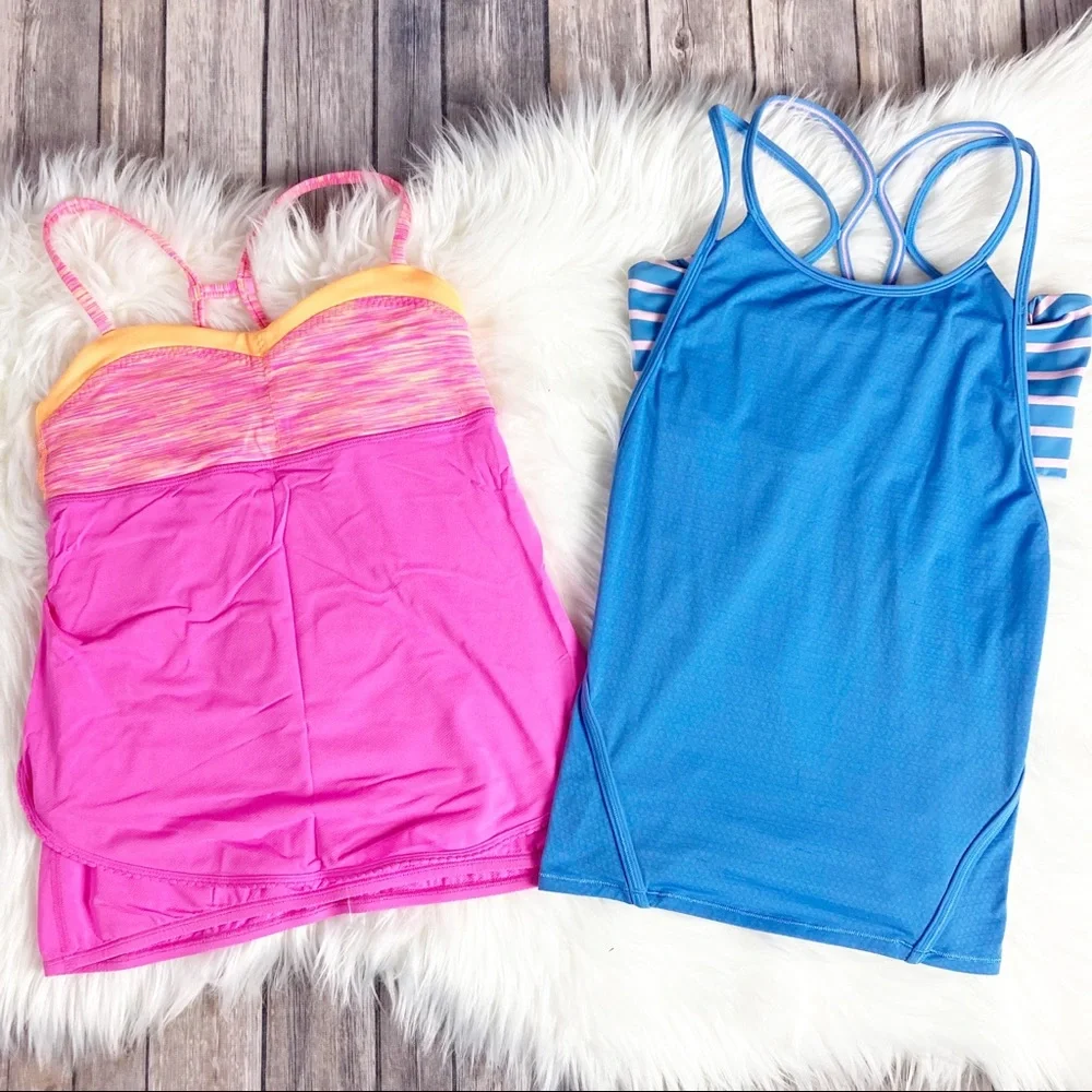 Ivivva Bundle Of 2 Athletic Tank Tops Girl Blue Pink Size 12